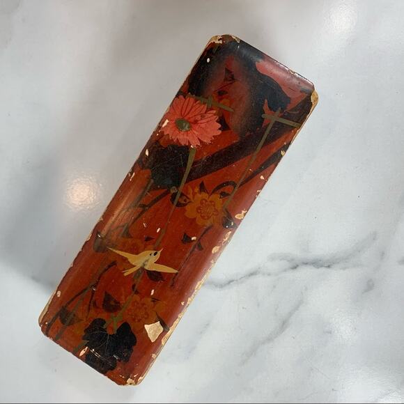 Antique Handpainted Wood Box 10.5 x 4 x 2.5" - Picture 1 of 6